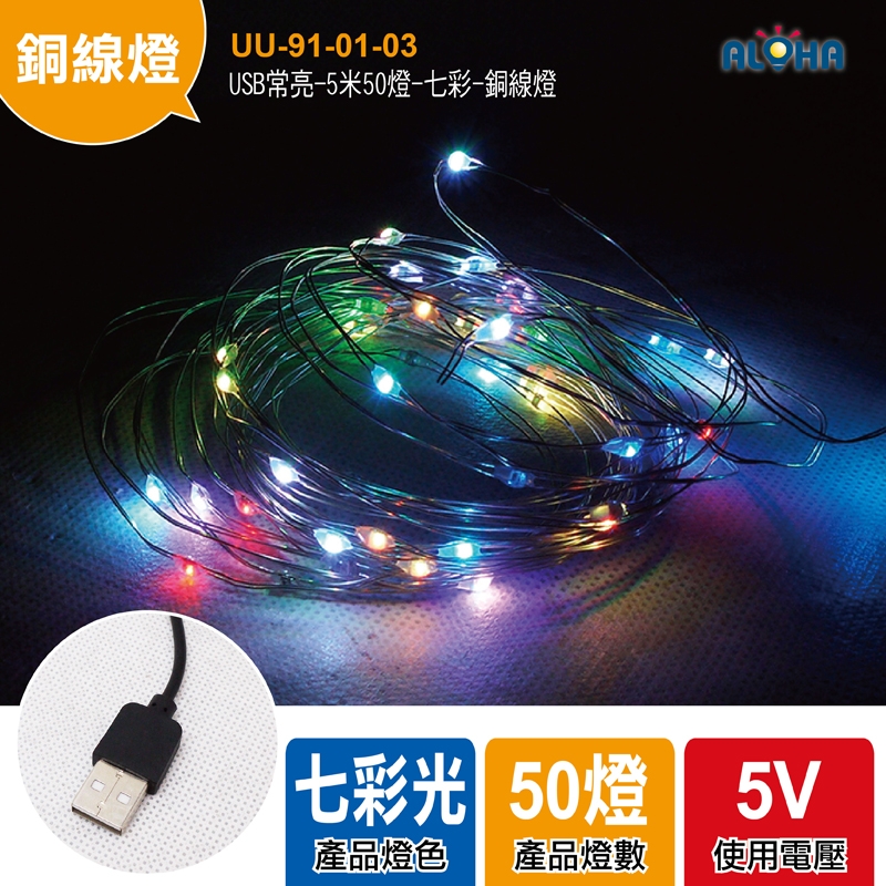 USB常亮-5米50燈-七彩-銅線燈